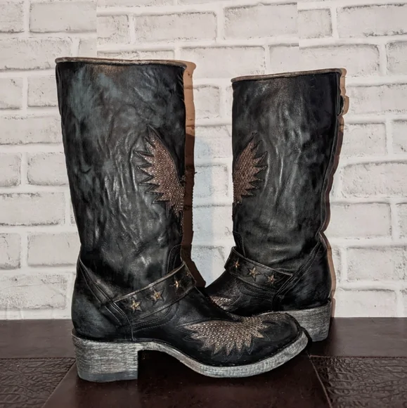 NEW Old Gringo Iron Eagle Black Distressed Riveted Biker Boots size 6.5 - Picture 11 of 13